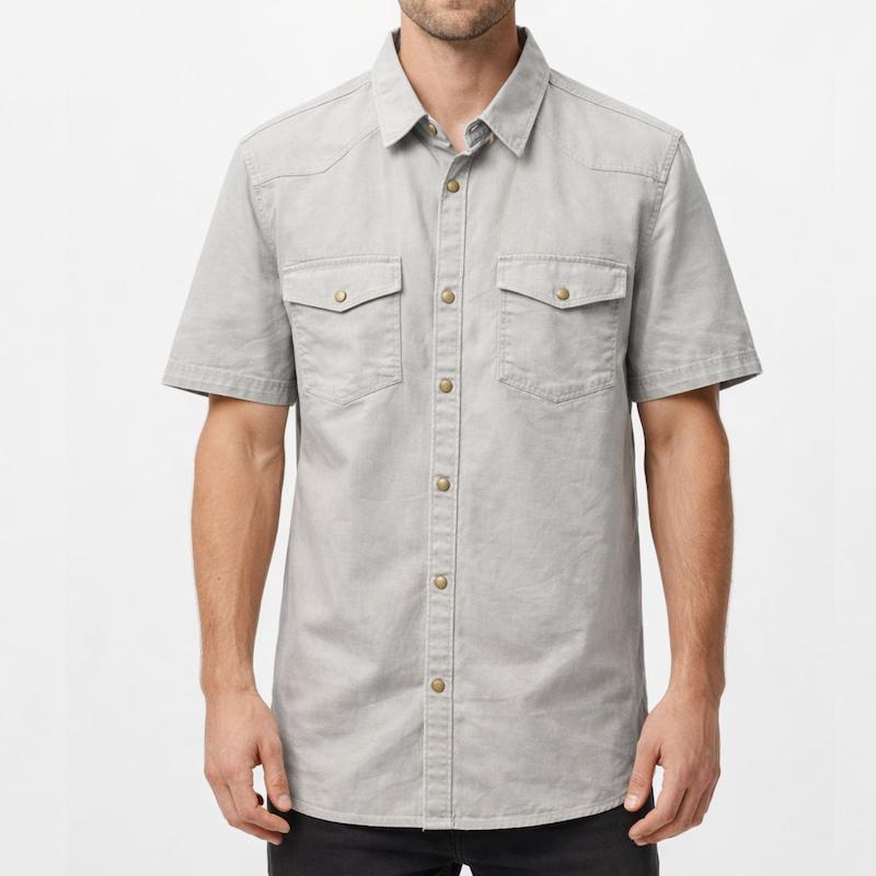 پیراهن آستین کوتاه کتان دو جیب رنگ طوسی