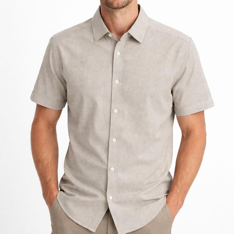 پیراهن آستین کوتاه راه راه ریز رنگ کرم