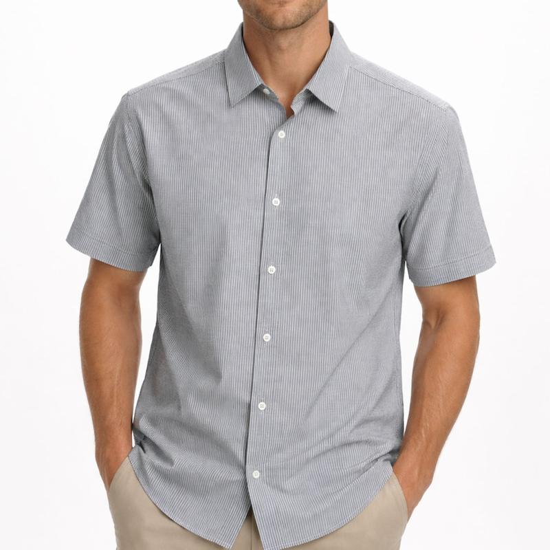 پیراهن آستین کوتاه راه راه ریز رنگ طوسی