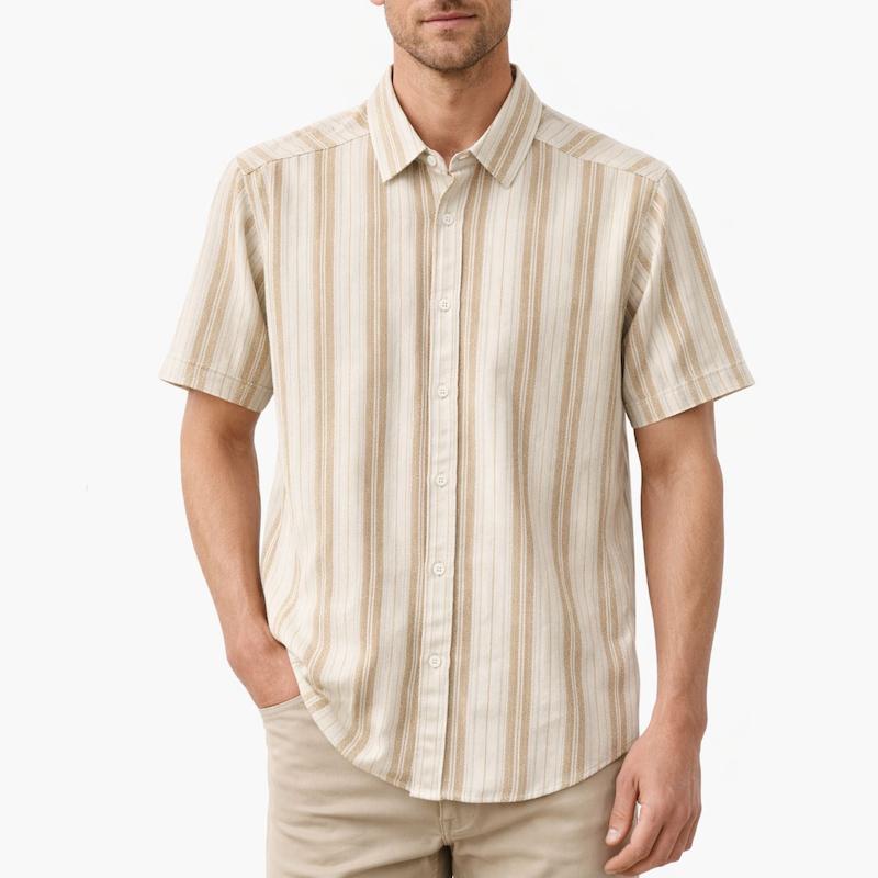 پیراهن آستین کوتاه راه راه رنگ کرم