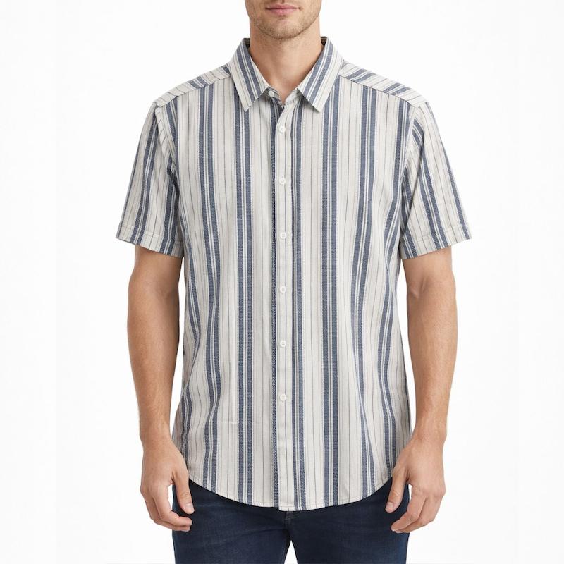 پیراهن آستین کوتاه راه راه رنگ سرمه ای