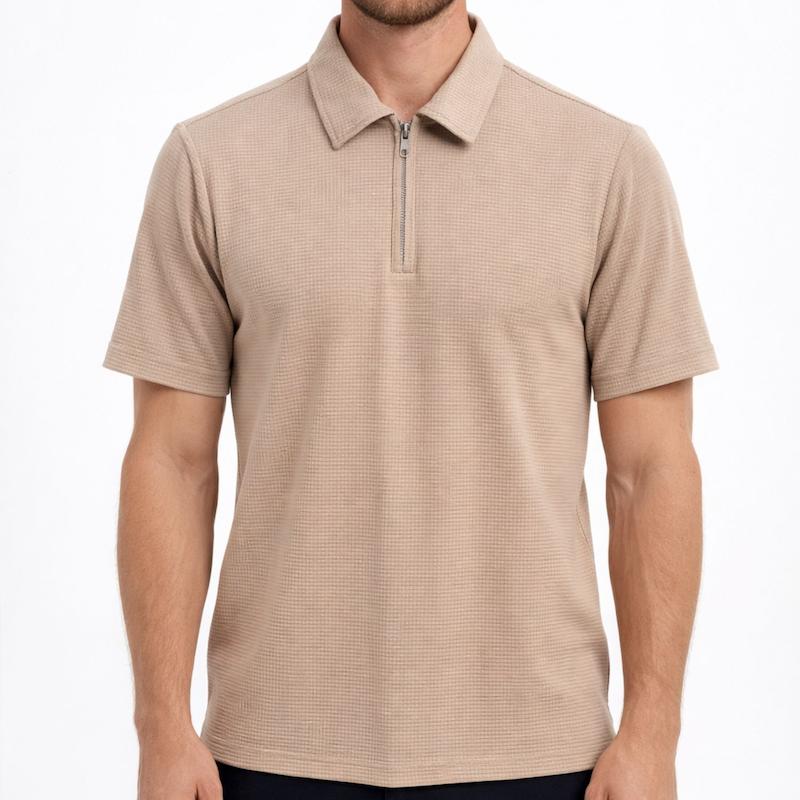 تیشرت نیم زیپ رنگ کرم