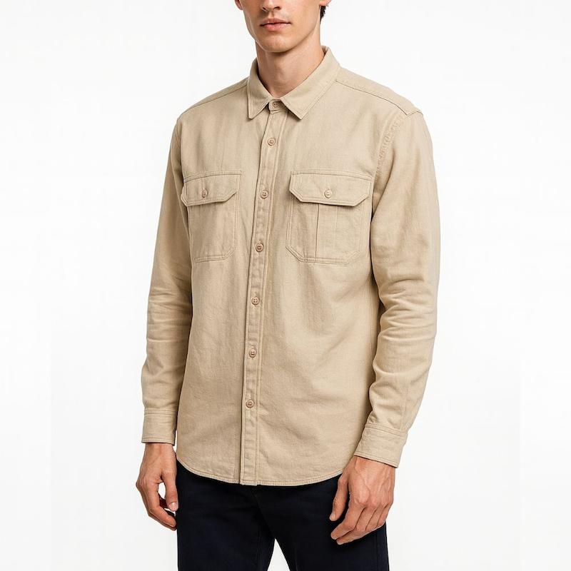 پیراهن کتان دو جیب رنگ کرم