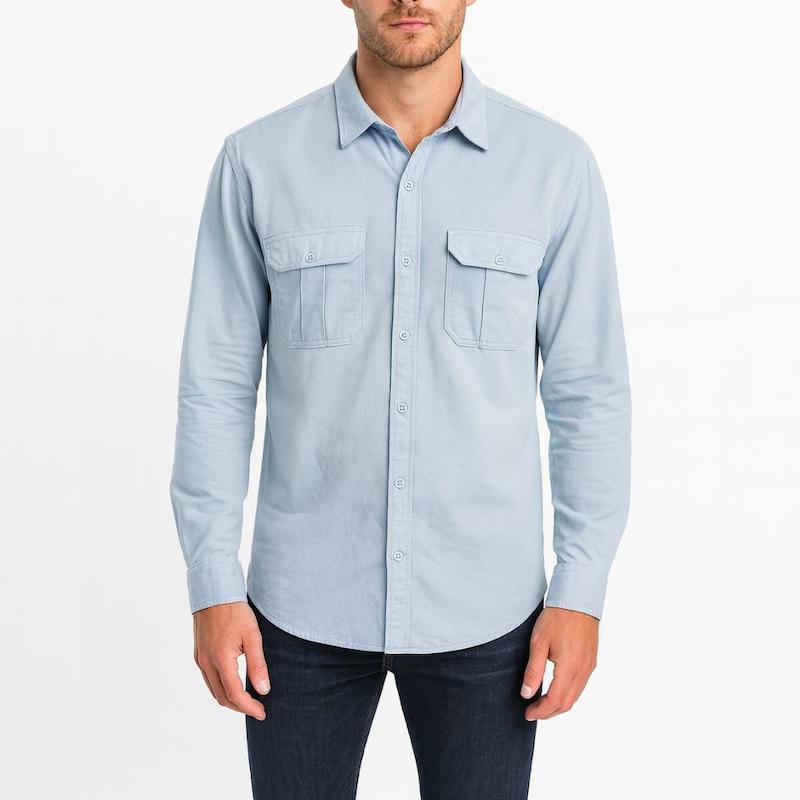 پیراهن کتان دو جیب رنگ آبی