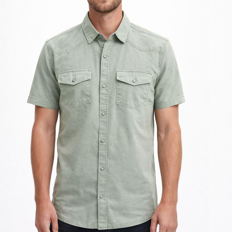 پیراهن آستین کوتاه کتان دو جیب رنگ سبز پسته ای