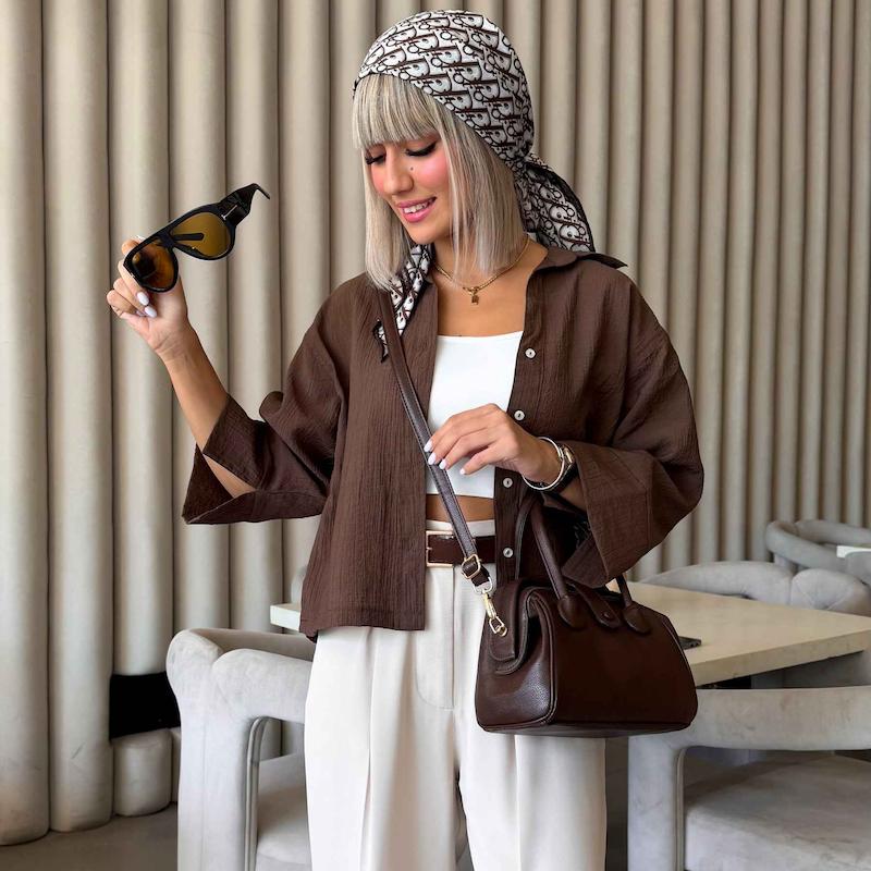 شومیز کوتاه قهوه ای