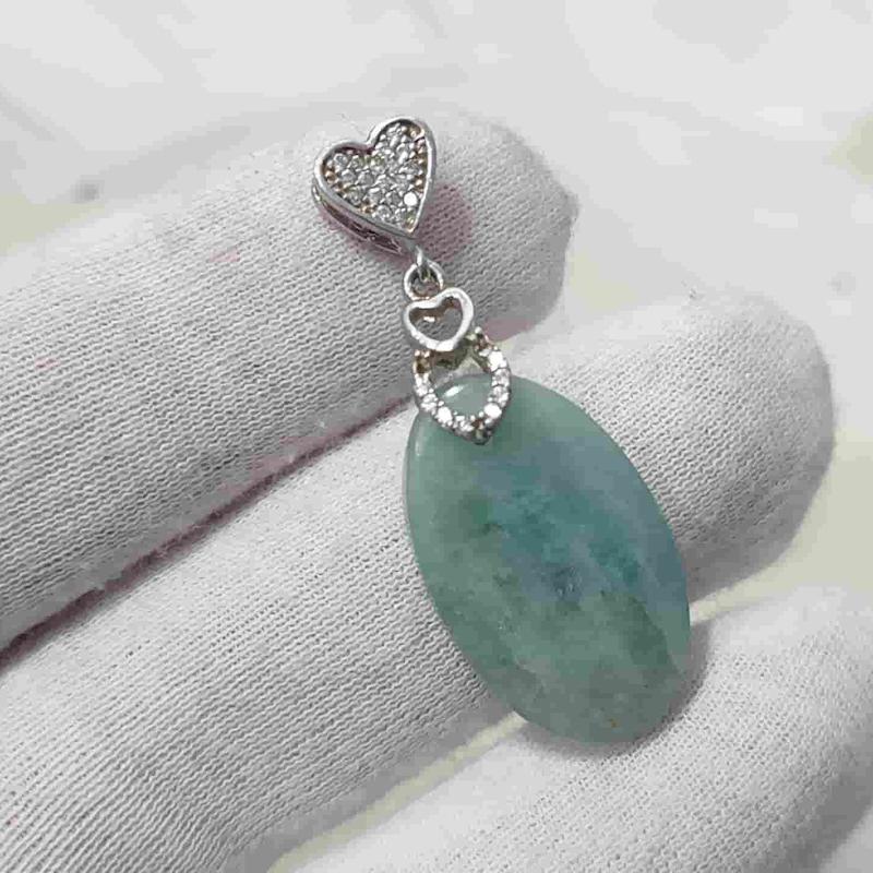 گردنبند سنگ طبیعی آکوامارین با آویز نقره (بدون زنجیر)