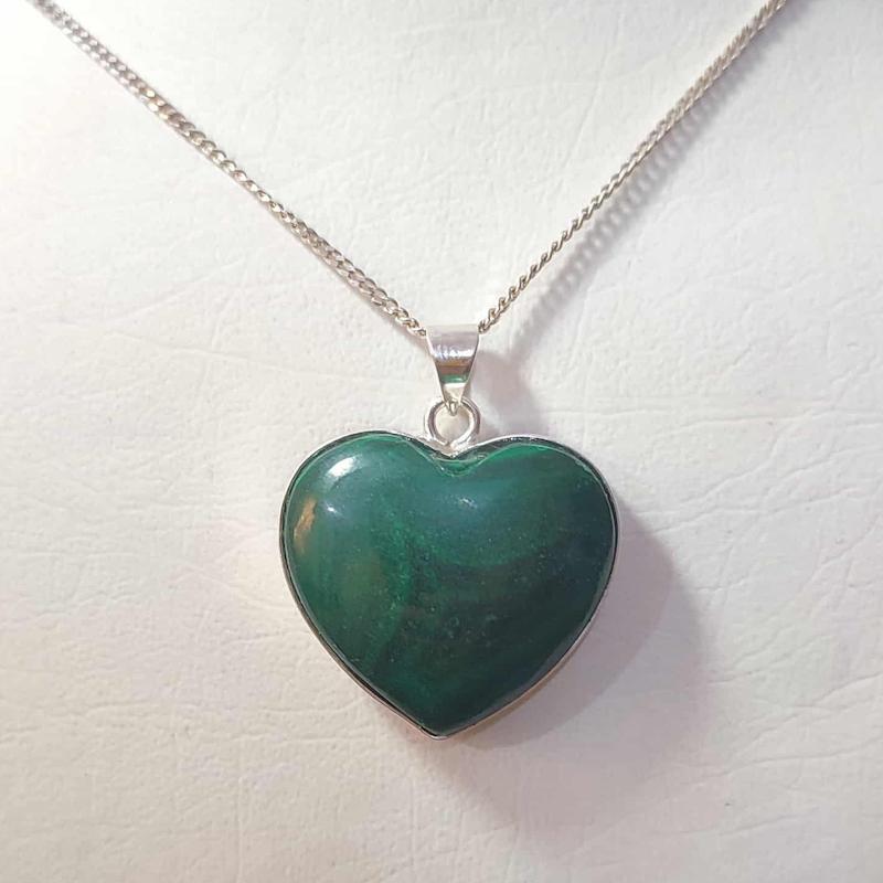 گردنبند نقره با سنگ مالاکیت اصل کنگو (بدون زنجیر)