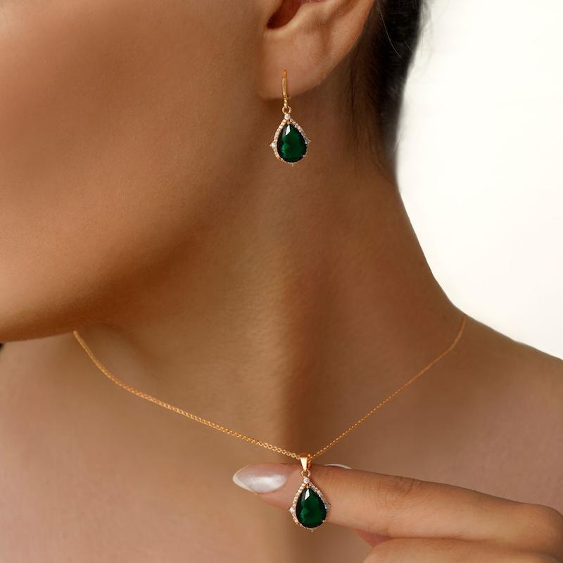 نیم ست نگین دار سبز