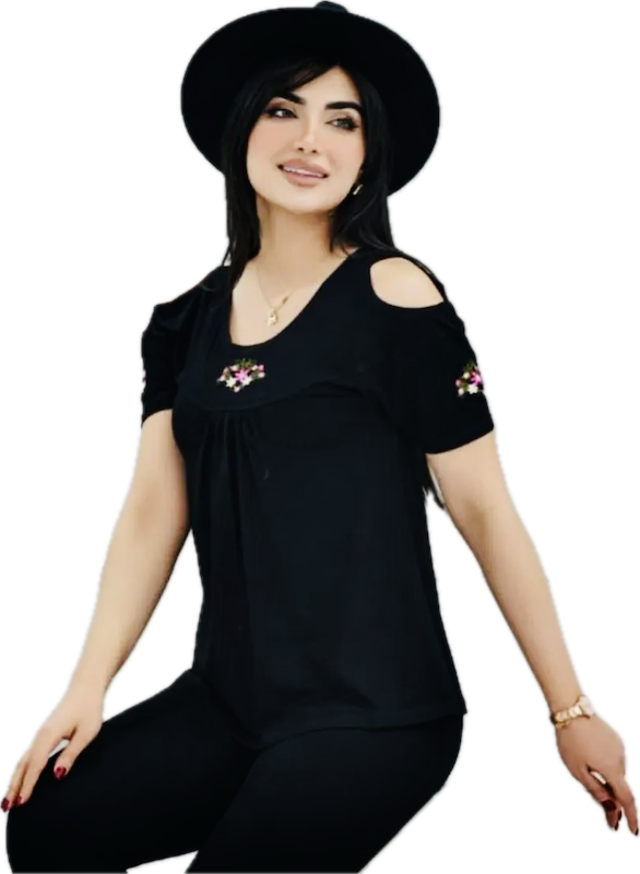 تیشرت سرشانه باز گلدوزی