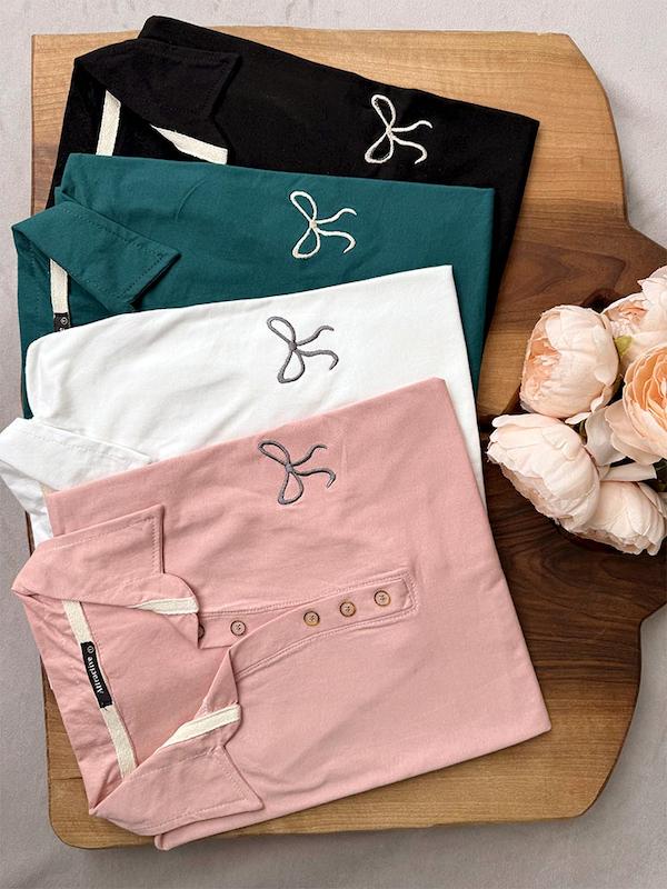 تیشرت زنانه گلدوزی پاپیون