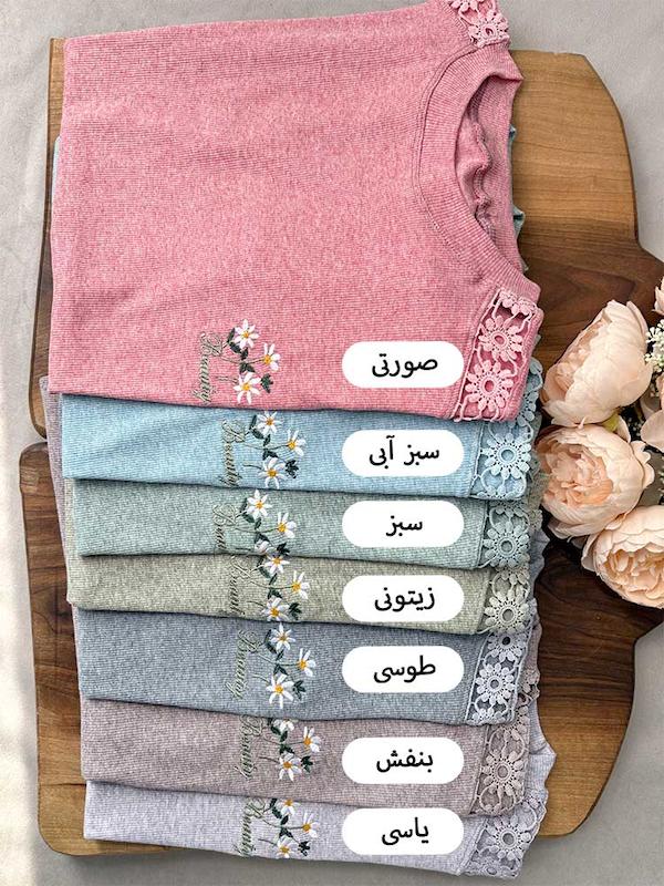 تیشرت زنانه سرشانه مکرومه گلدوزی