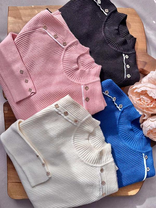 بلوز بافت زنانه آستین دکمه دار طلایی 