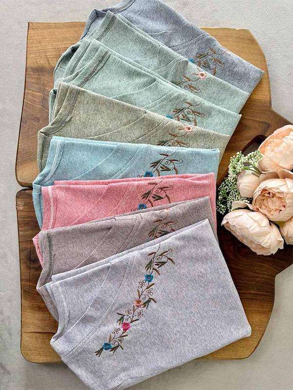 تیشرت کبریتی زنانه یقه هفت گلدوزی