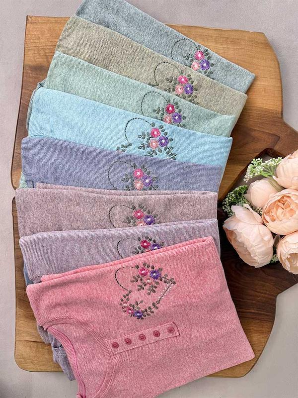 بلوز آستین بلند کبریتی گلدوزی قلب