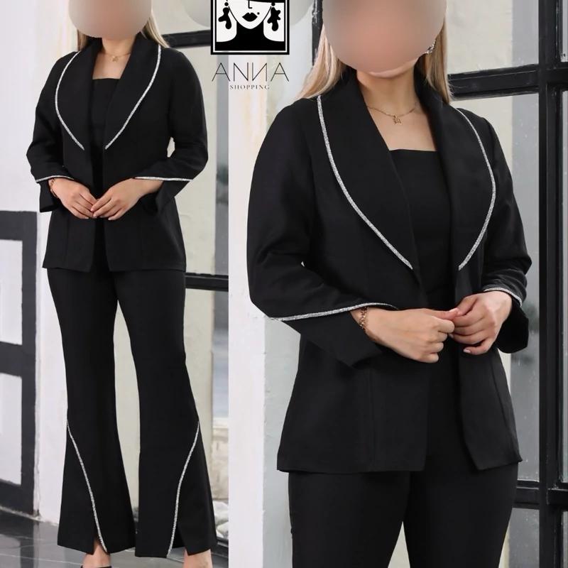 کت و شلوار زنانه مجلسی تاپ ست سه تیکه سایز 38 تا 60 دلارام - تصویر 4