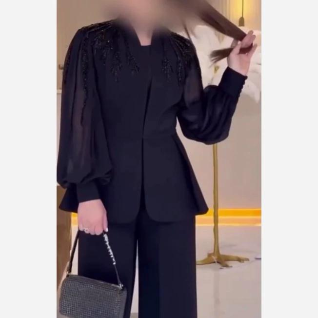 کت و شلوار زنانه مجلسی خرجکار دست دوز منجوق دوزی - تصویر 2