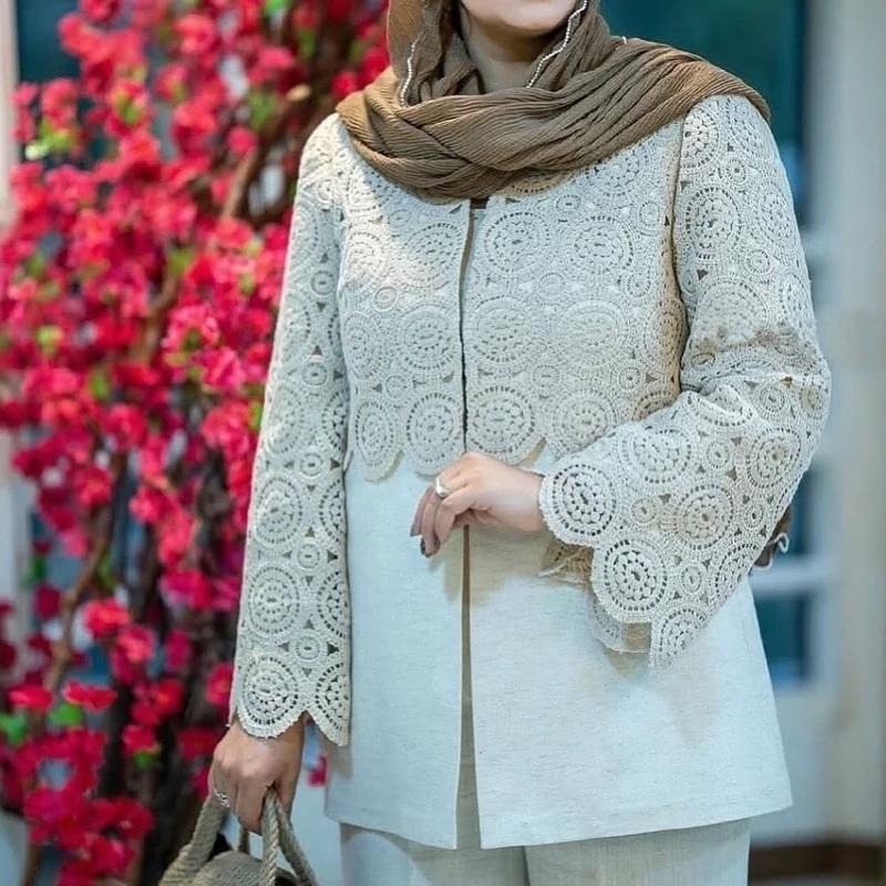 کت و شلوار زنانه مجلسی قلاب بافی ترک و شانتون ترک قد قابل تغییر - تصویر 4