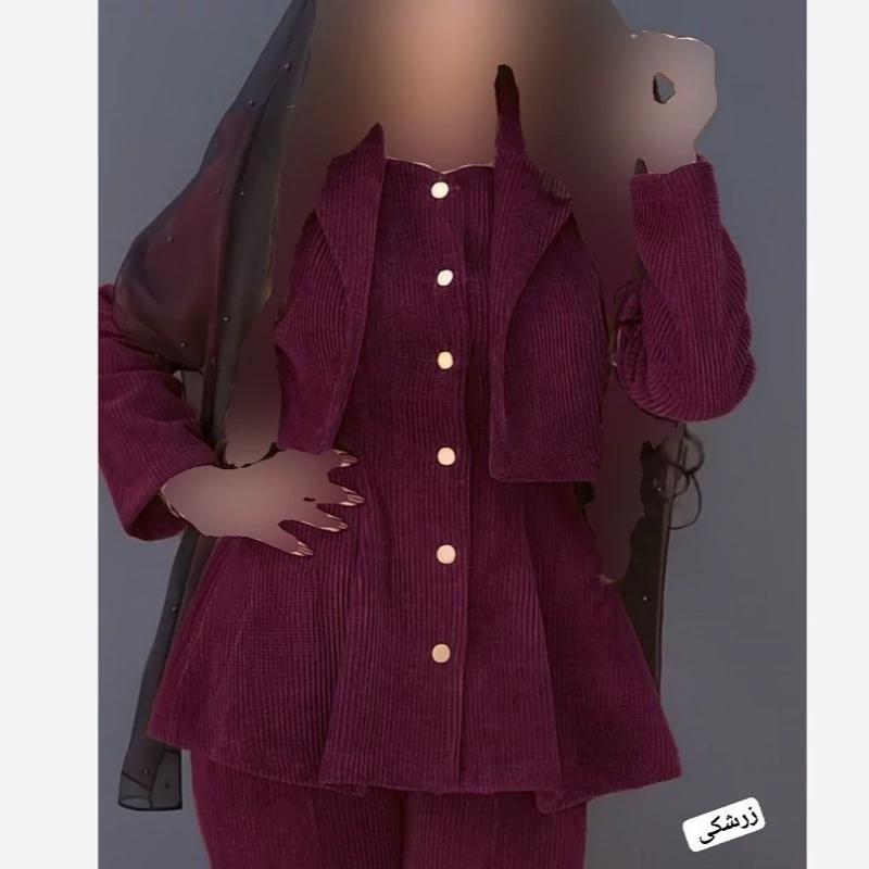 کت و شلوار و جلیقه زنانه ست مخمل کبریتی پرفروش سال مدل آذین - تصویر 10