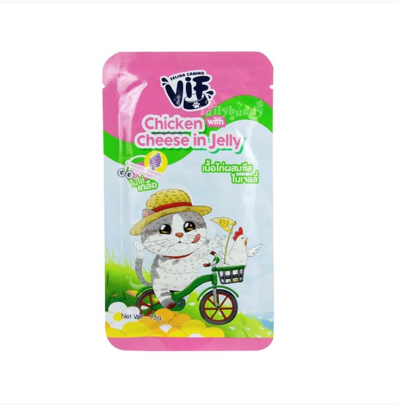 پوچ‌ گربه برند ویف vif با طعم مرغ و پنیر در ژله ۷۵ گرمی