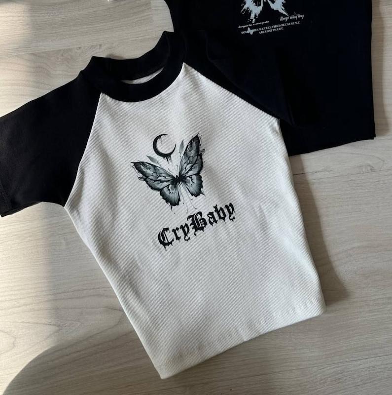 کراپ تیشرت  طرح دار پروانه