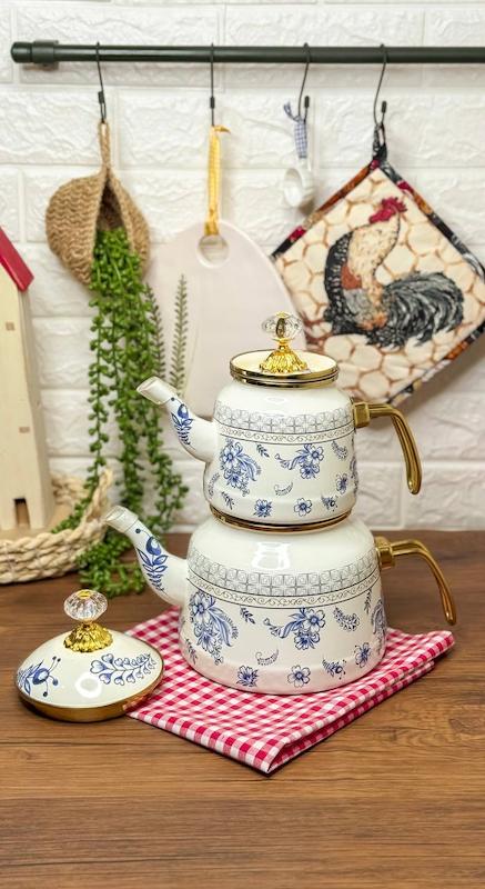 قوری و کتری کاراجا قلم آبی