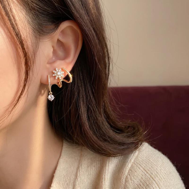 گوشواره پینترستی سه لاین ستاره طلایی استیل ضدحساسیت