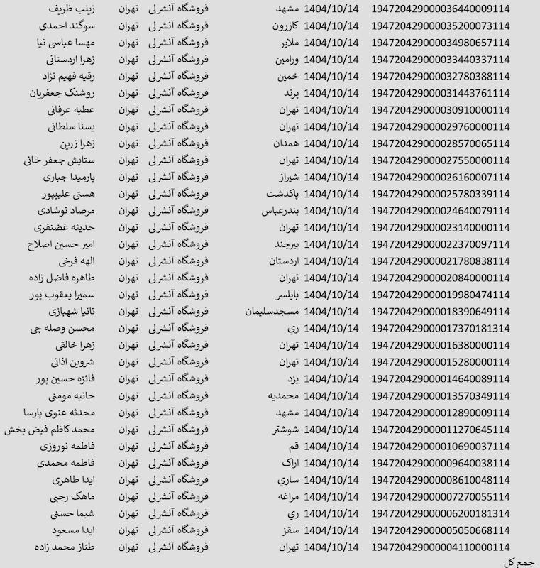 کد مرسوله ۱۴ دی 
