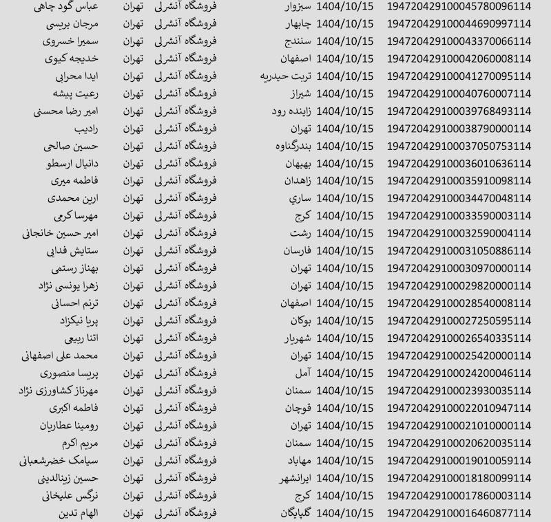کد مرسوله ۱۵ دی