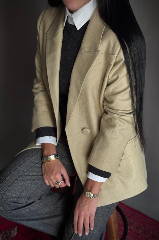 کت کرم لینن بلیزر 