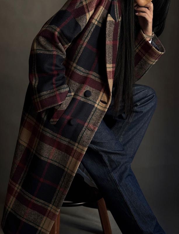 پالتو بلند چهارخانه سرمه ای و زرشکی 