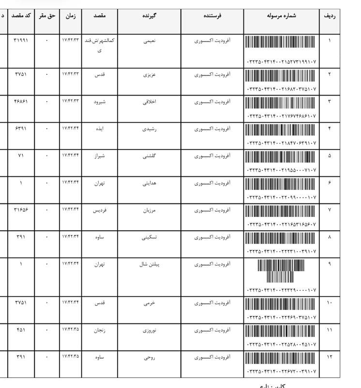 کد مرسوله ۸ بهمن
