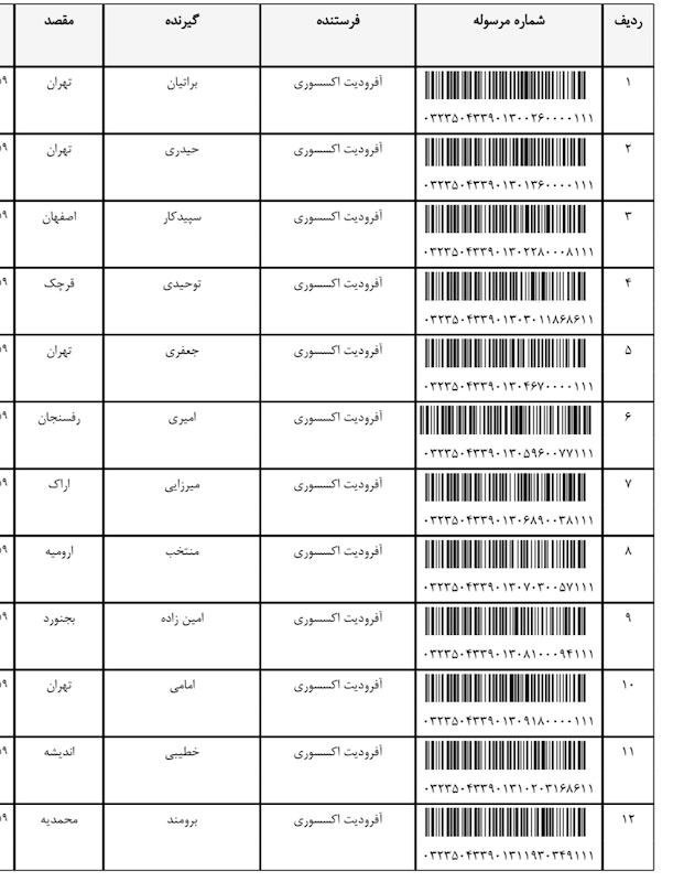 کد مرسوله ۳ و ۴ اسفند