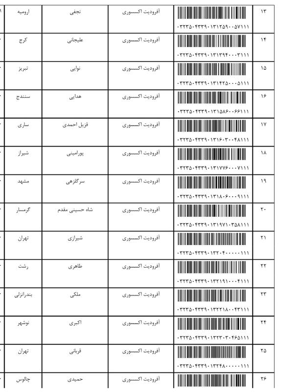 کد مرسوله ۳ و ۴ اسفند