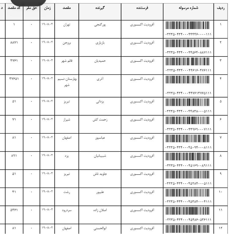 کد مرسوله ۳ و ۴ اسفند