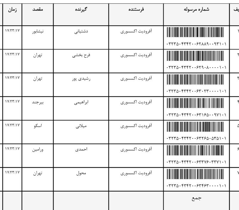 کد مرسوله ۶ و ۷ اسفند