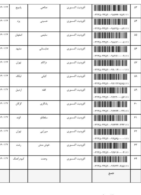 کد مرسوله ۱۶ اسفند