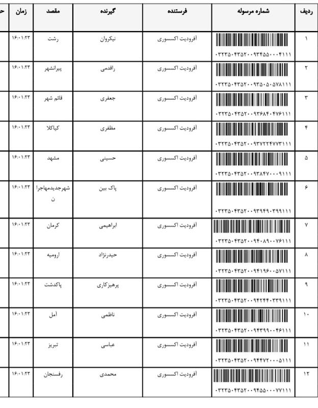 کد مرسوله ۱۶ اسفند