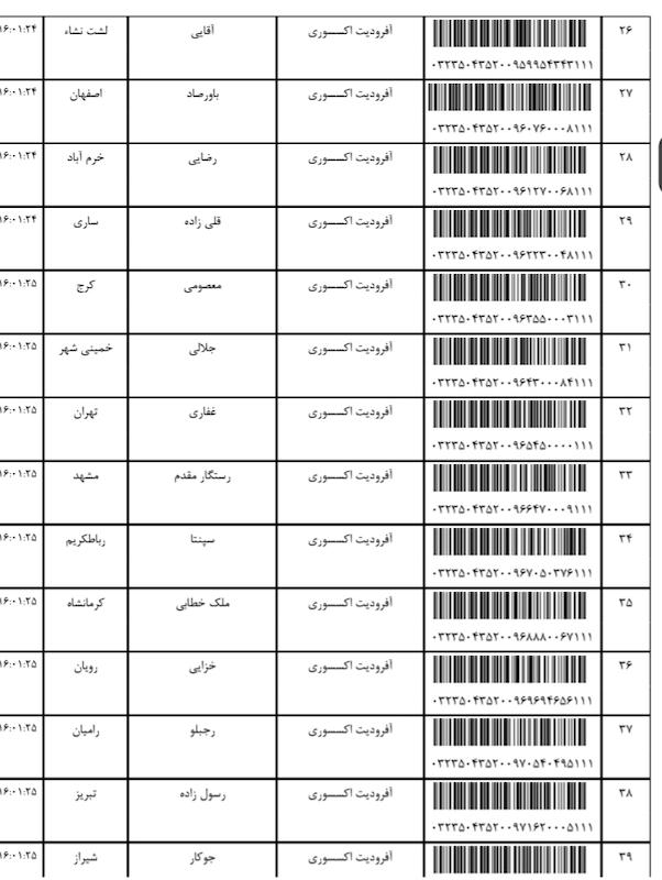 کد مرسوله ۱۶ اسفند