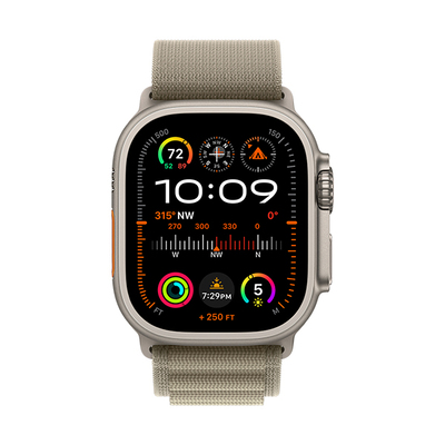 اپل واچ اولترا 2 تیتانیومی با بند لوپ اولیو آلپاین | Apple Watch Ultra 2 Titanium - Olive Alpine Loop