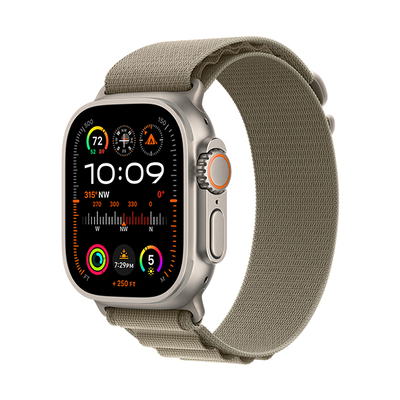 اپل واچ اولترا 2 تیتانیومی با بند لوپ اولیو آلپاین | Apple Watch Ultra 2 Titanium - Olive Alpine Loop