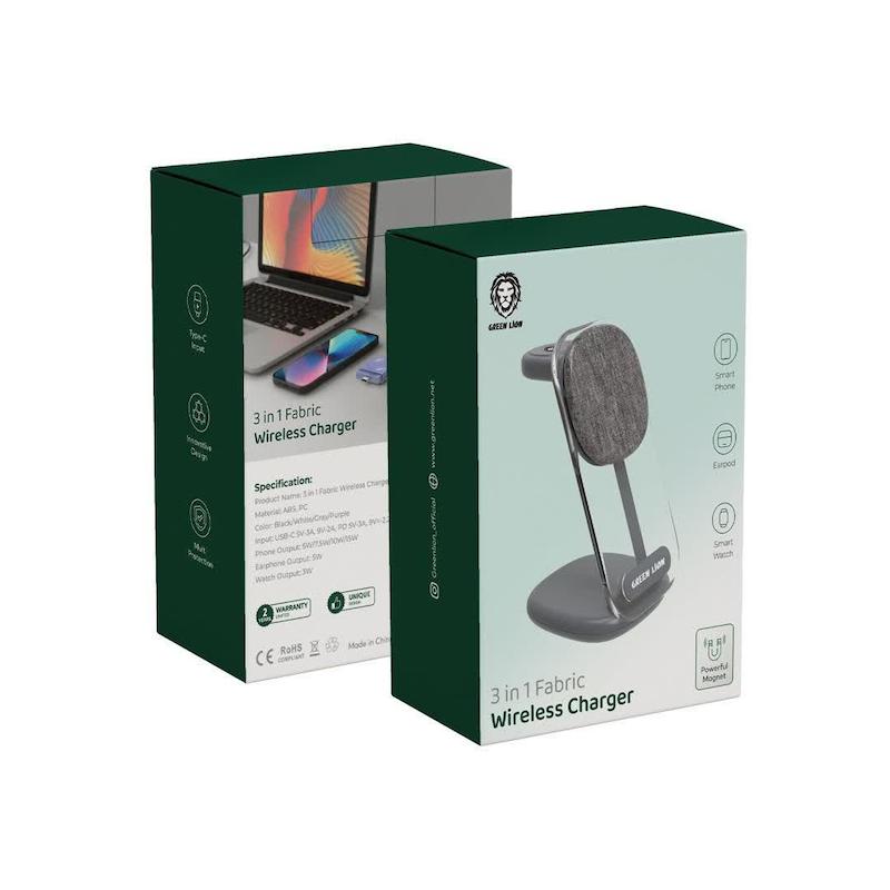 شارژر بی سیم فابریک 3در1 گرین Green 3in1 fabric wireless charger