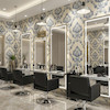 کاغذ دیواری حراجی کد 98101 طرح داماسک مشبک سرمه‌ای کرم  PVC قابل شستشو