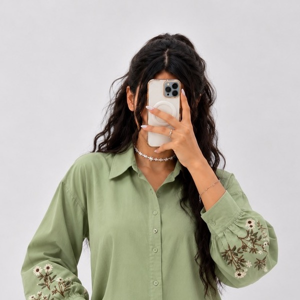 مانتو کتان سرآستین گلدوزی شده