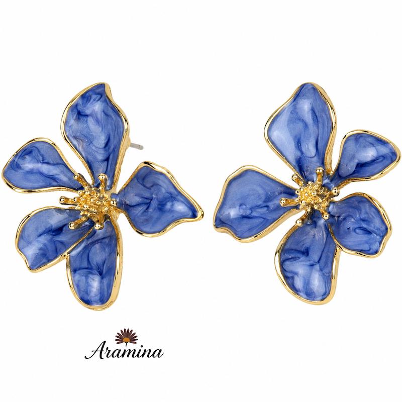گوشواره گل میناکاری آبی کد ARA152
