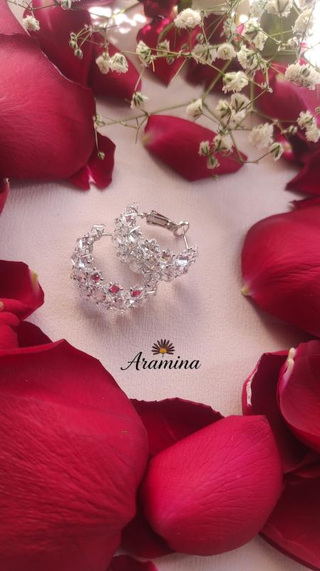 گوشواره حلقه ای جواهر پایه نقره شاین دار ARA 124