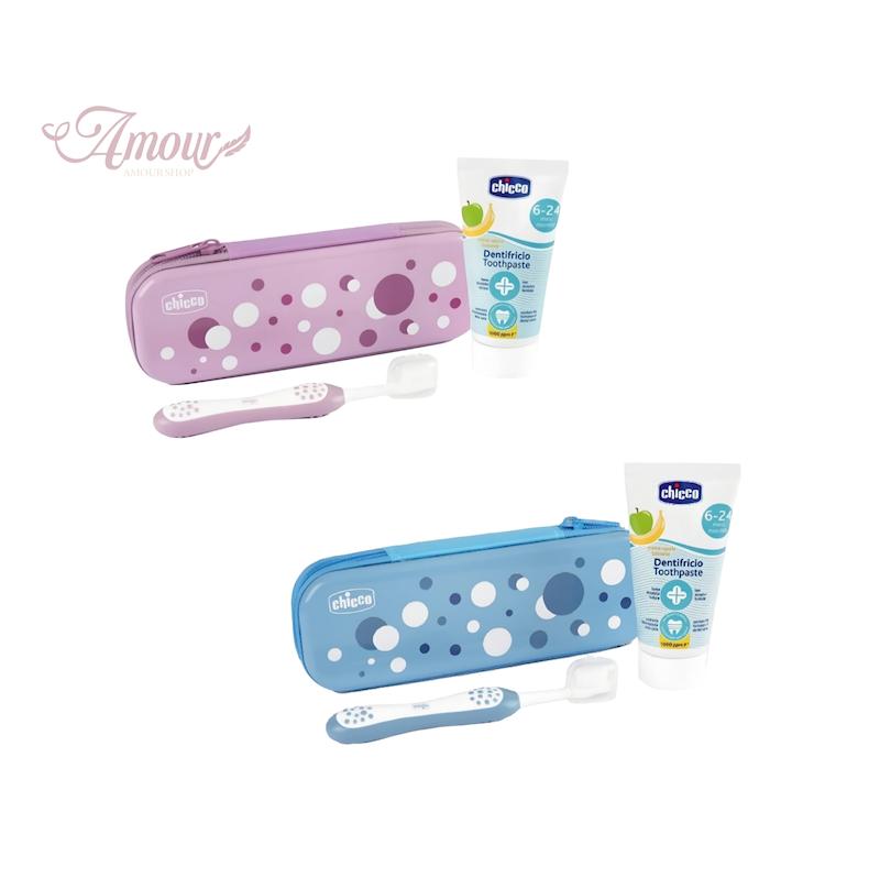 ست مسواک و خمیردندان نوزادی همراه با کیف چیکو chiccoمناسب36-3ماه