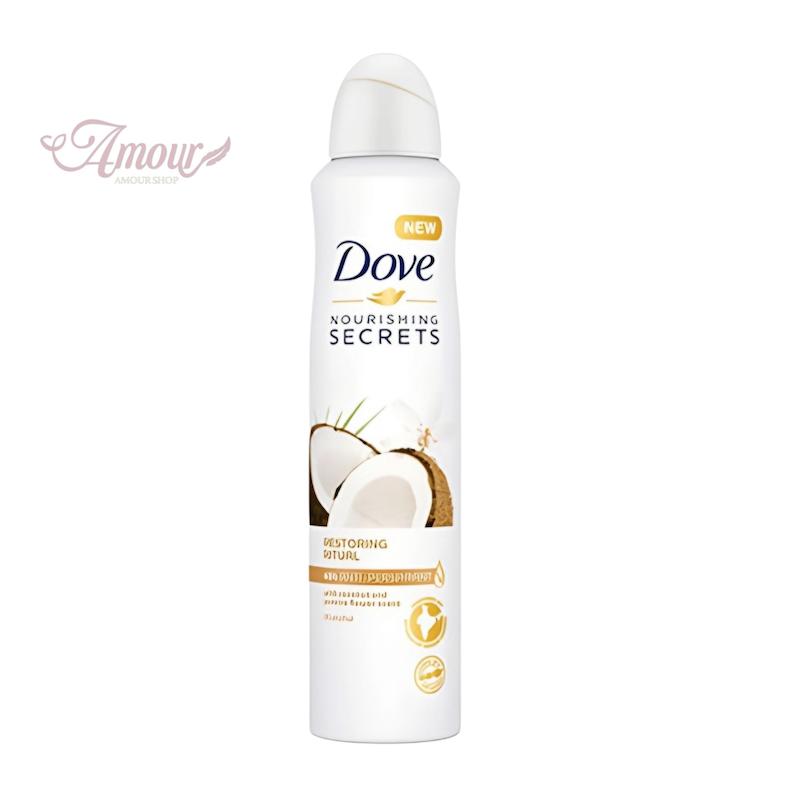 اسپری دئودورانت داو Dove زنانه مدل Restoring Retual رایحه نارگیل و جاسمین/ حجم 250 میل