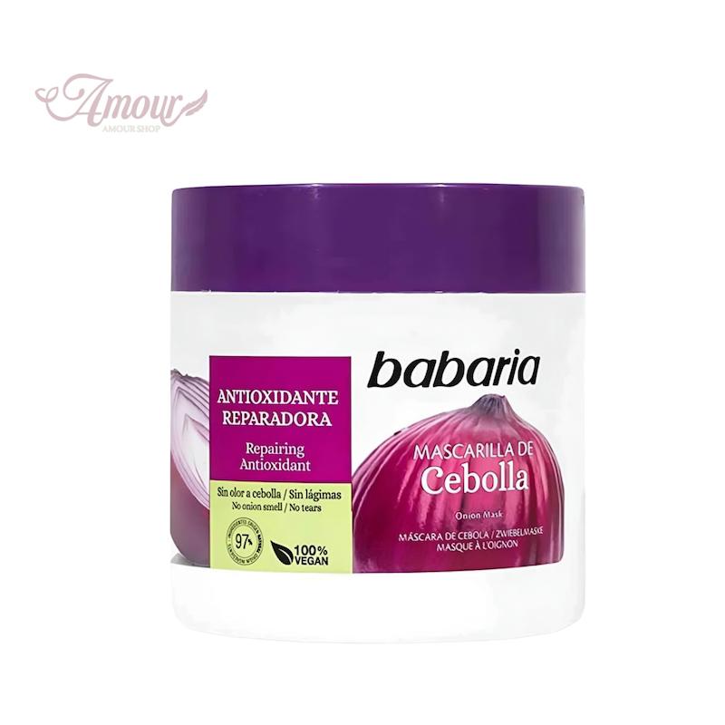 ماسک ترمیم کننده و تقویت کننده مو باباریا babaria مدل Cebolla مناسب موهای رنگ شده با عصاره پیاز/ حجم 400 میل
