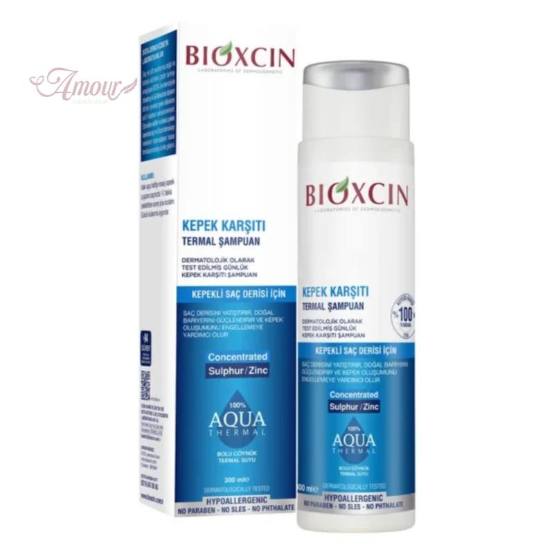 شامپو ضد شوره مو بیوکسین Bioxcin مدل Aqua Thermalحاوی زینک پیریتیون و آب حرارتی / حجم 300 میلی‌لیتر